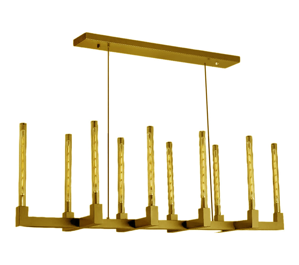 10-Light Industrial Rustic Linear Chandelier Gold Finish, 55" Vintage Charm Barn Metal Farmhouse Lighting