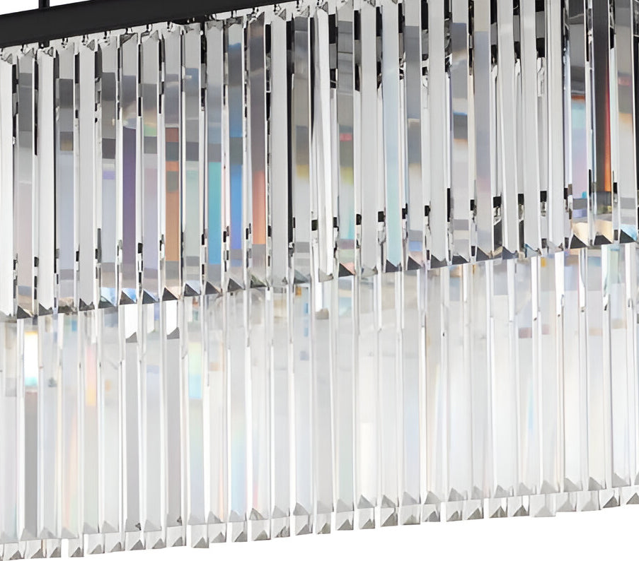 15 Lights Elegant Retro Rectangular Glass Fringe Chandelier, Palladium Style 71" Wide Ceiling Light