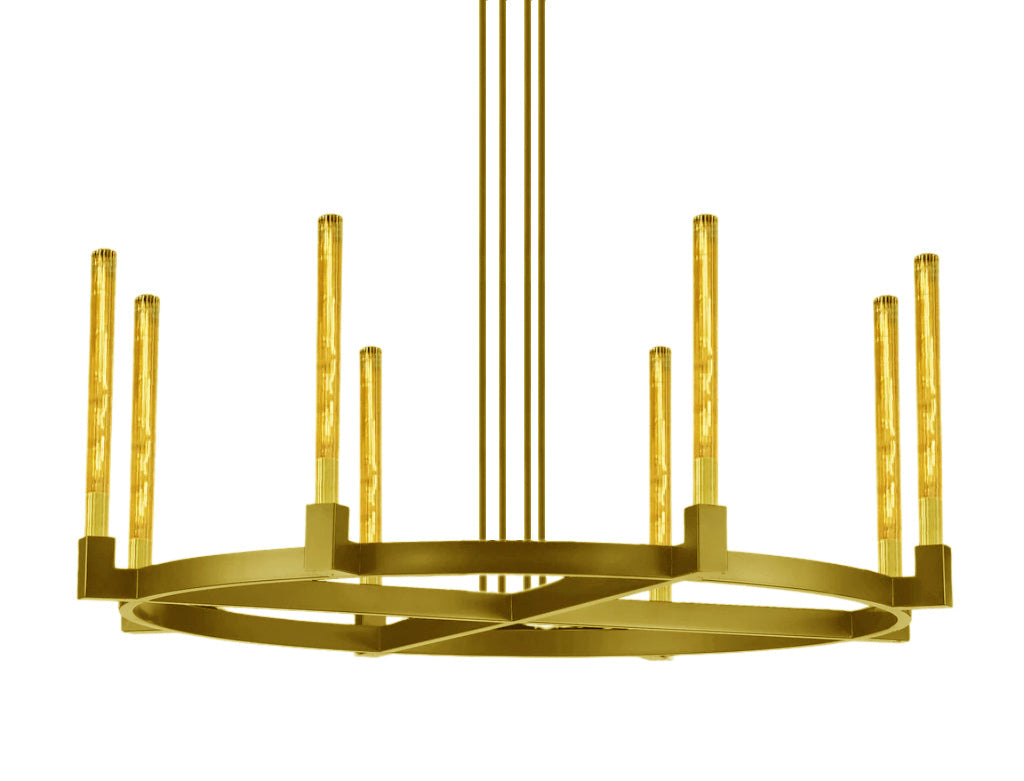 8-Light Round Chandelier Gold Finish, 48" Rustic Vintage Barn Metal Industrial Loft Ceiling Lighting Fixture