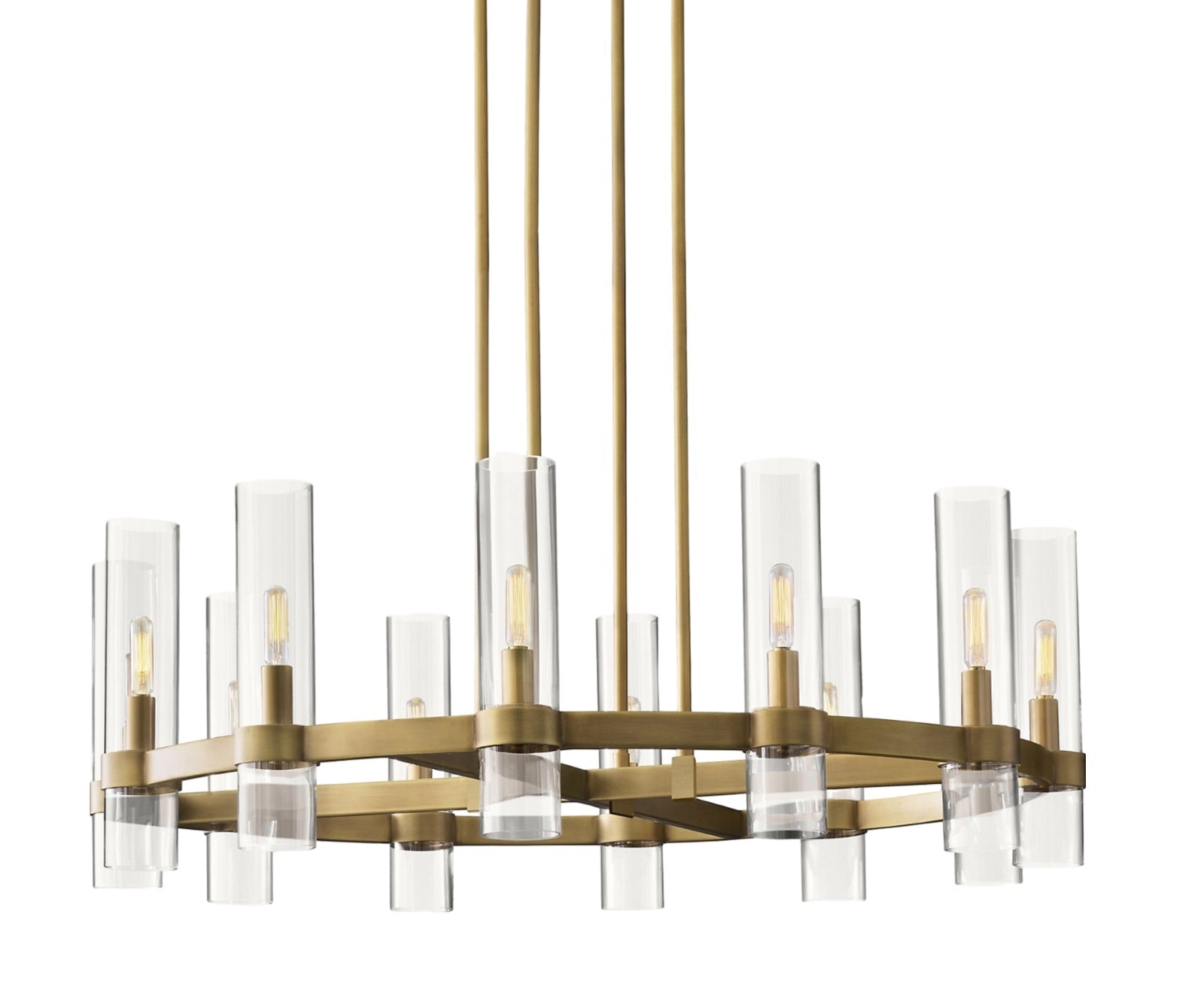 12-Light Vintage Rustic Round Chandelier Gold Finish, 36" Farmhouse Barn-Style Metal Industrial Loft Ceiling Light