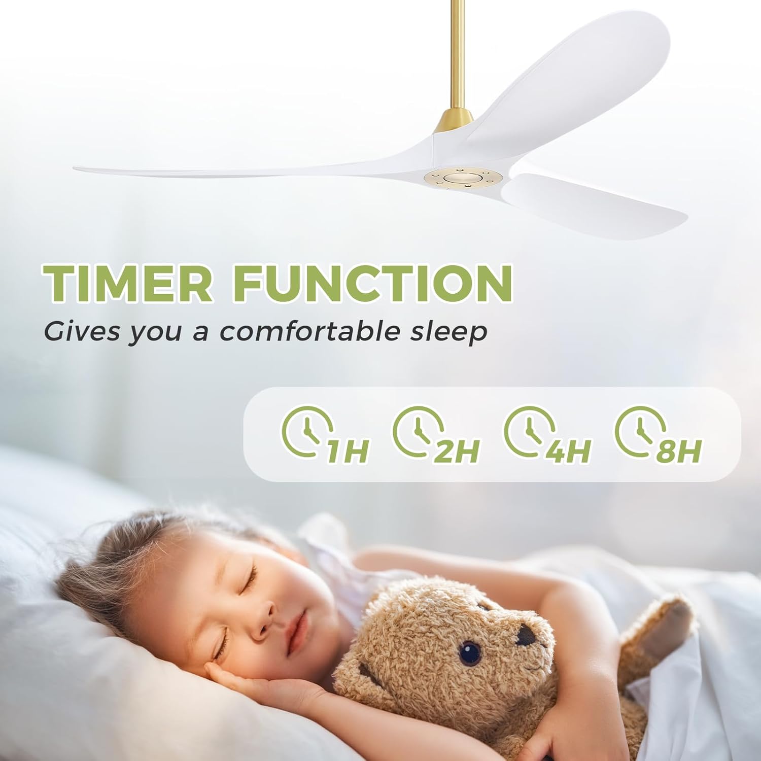 60″ White Smart Ceiling Fan Without Light - Modern Design, Quiet Reversible DC Motor, Remote-Controlled for Indoor & Outdoor Use
