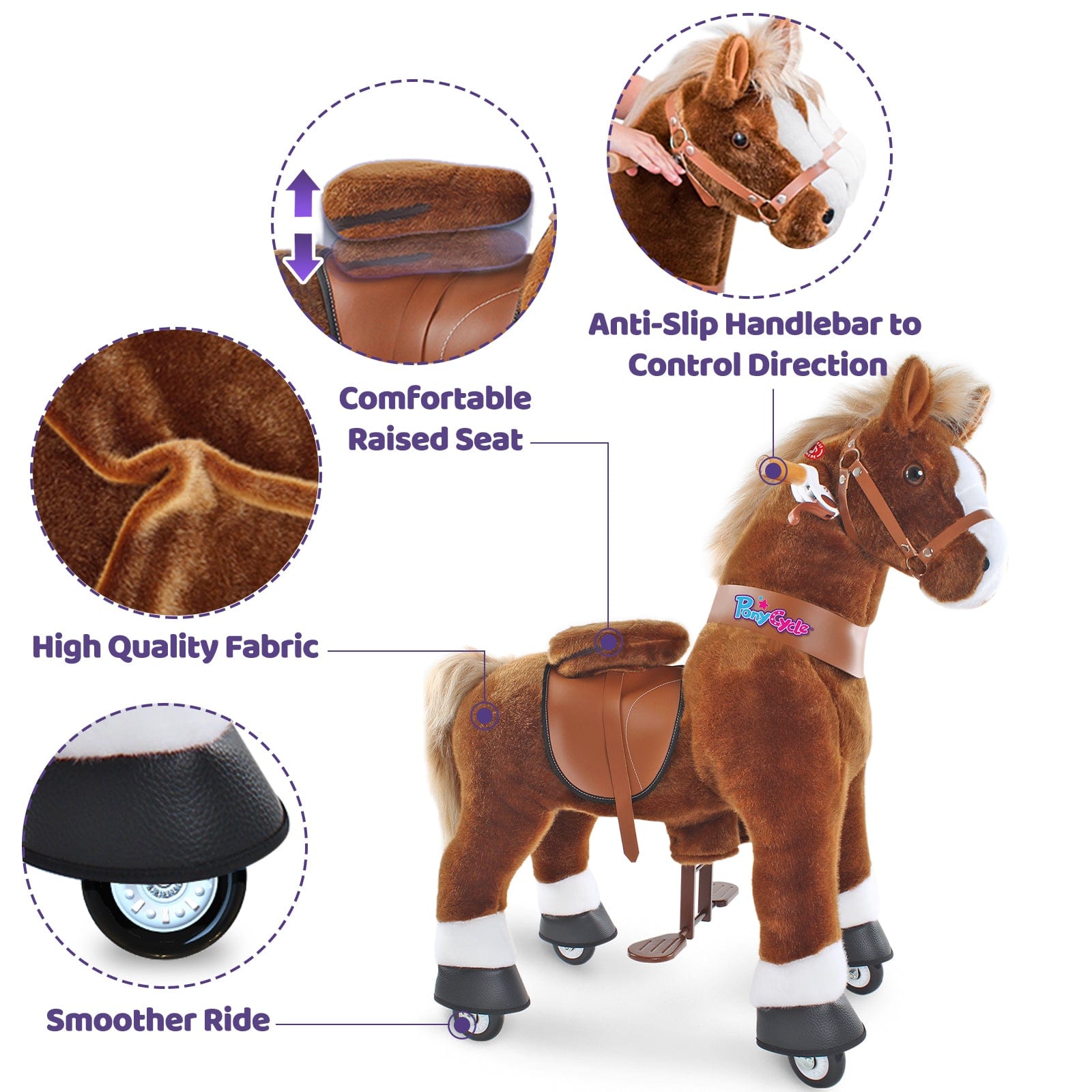 PonyCycle Model U® Brown Ride-On for Kids Age 3-4, Mechanical Walking Pony Toy