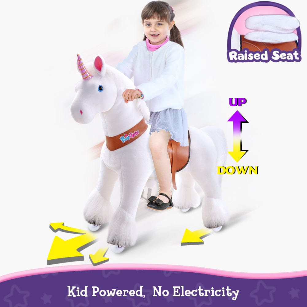 PonyCycle Model U® White Ride-On Unicorn for Kids Age 3-4, Mechanical Walking Pony Toy
