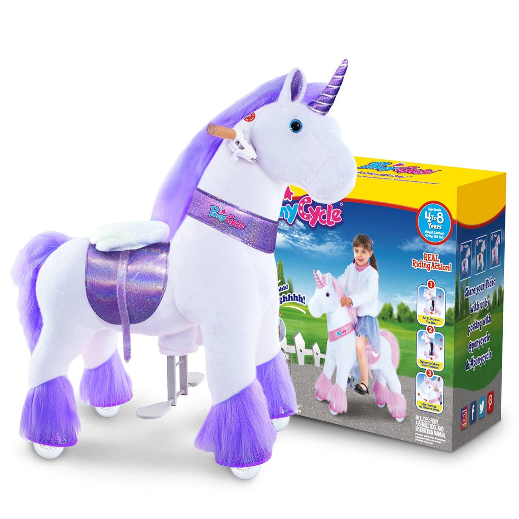 PonyCycle Model U® Purple Ride-On Unicorn for Kids Age 4-7, Mechanical Walking Pony Toy