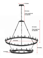 30-Light Elegant Chandelier Black Finish, 38"x50" Rustic Wrought Iron Vintage Barn Castile Industrial Loft Lighting