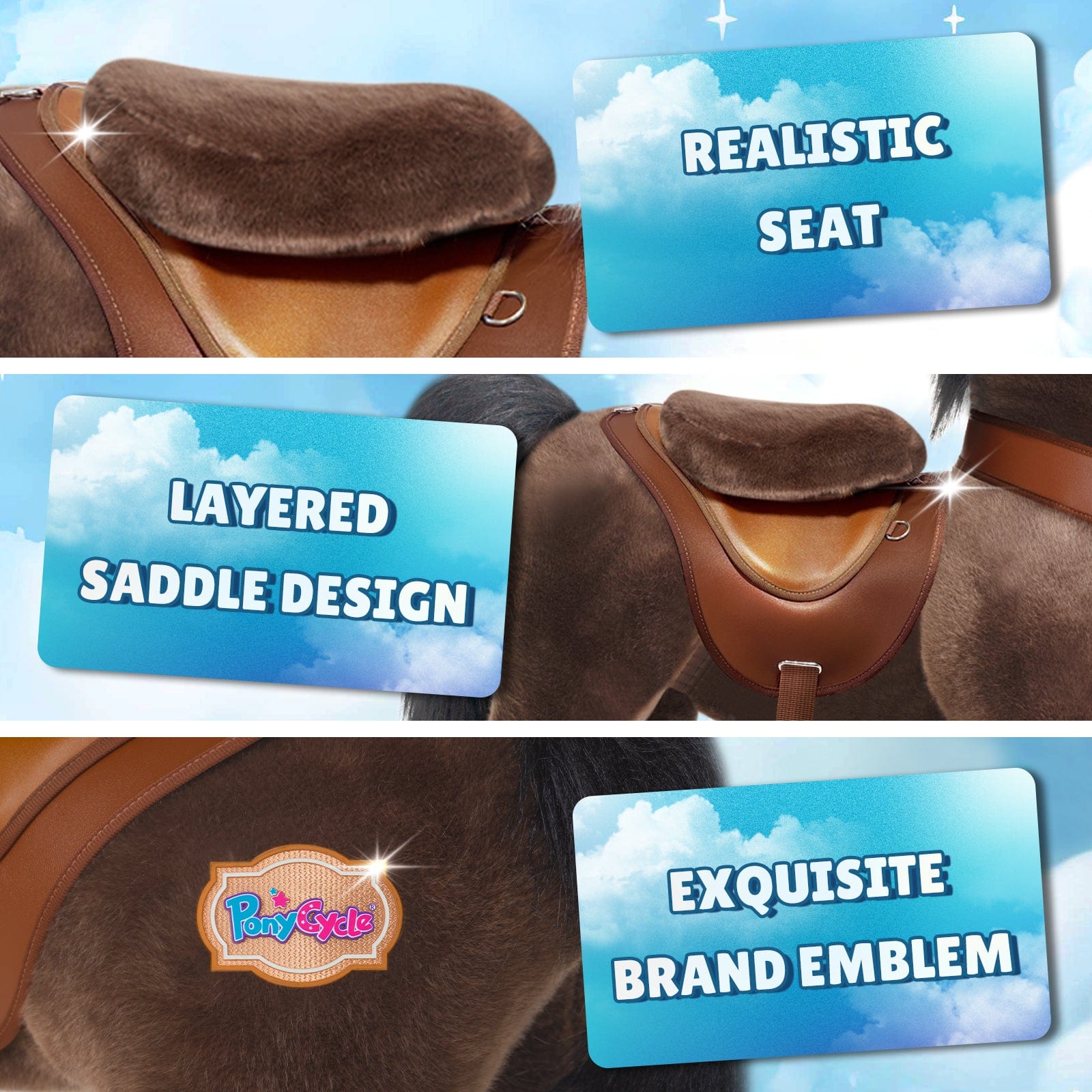 PonyCycle Model Y® Ride-On Horse, Chocolate Brown - Rideable Toy for Kids Age 4-7, Mechanical Walking Ride-On Toy