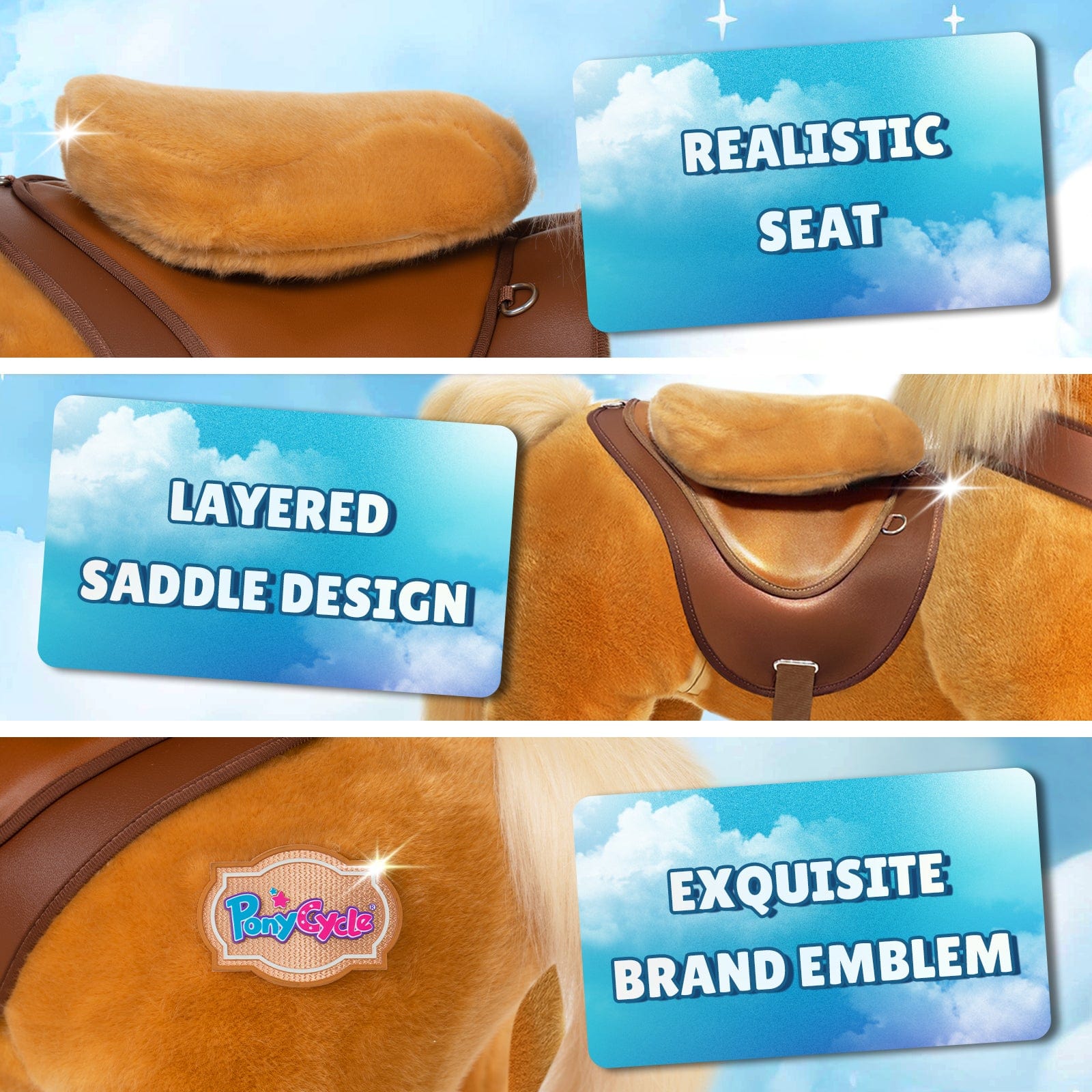 PonyCycle Model Y® Ride-On Horse, Light Brown - Rideable Toy for Kids Age 4-7, Mechanical Walking Ride-On Toy