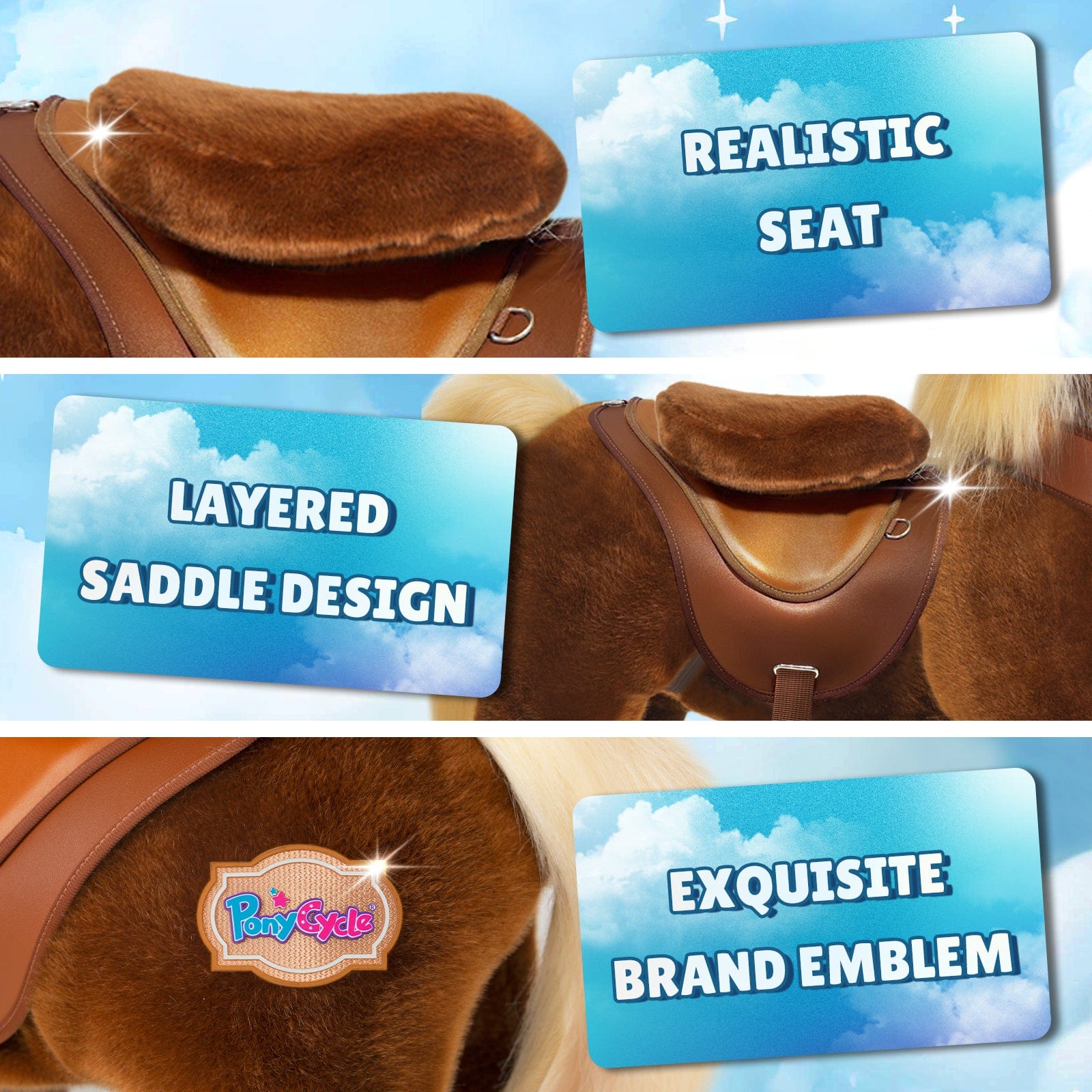 PonyCycle Model Y® Ride-On Horse, Brown - Rideable Toy for Kids Age 4-7, Mechanical Walking Ride-On Toy