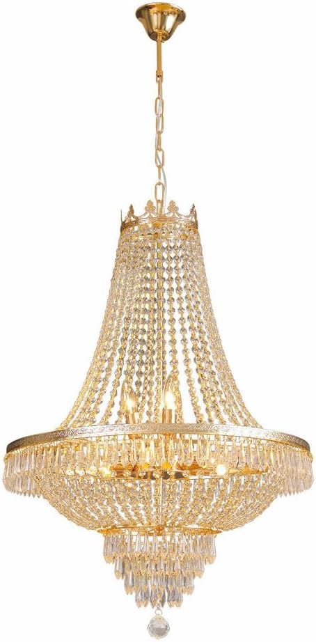 9-Light French Empire Crystal Chandelier, Gold Ceiling Lighting Fixture for Living Room, Dining Room, Foyer & Entryway