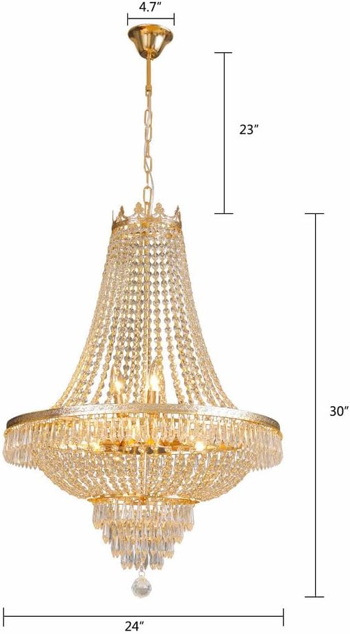9-Light French Empire Crystal Chandelier, Gold Ceiling Lighting Fixture for Living Room, Dining Room, Foyer & Entryway
