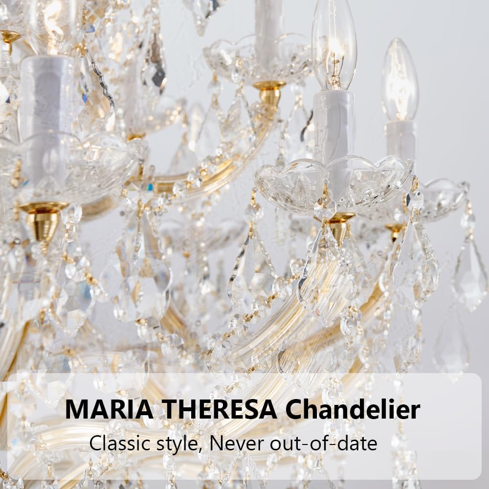 24-Light Large Gold Modern Crystal Chandelier, 3-Layer Luxury Ceiling Light Fixture for Lobby, Foyer, Staircase & Entrance Hall