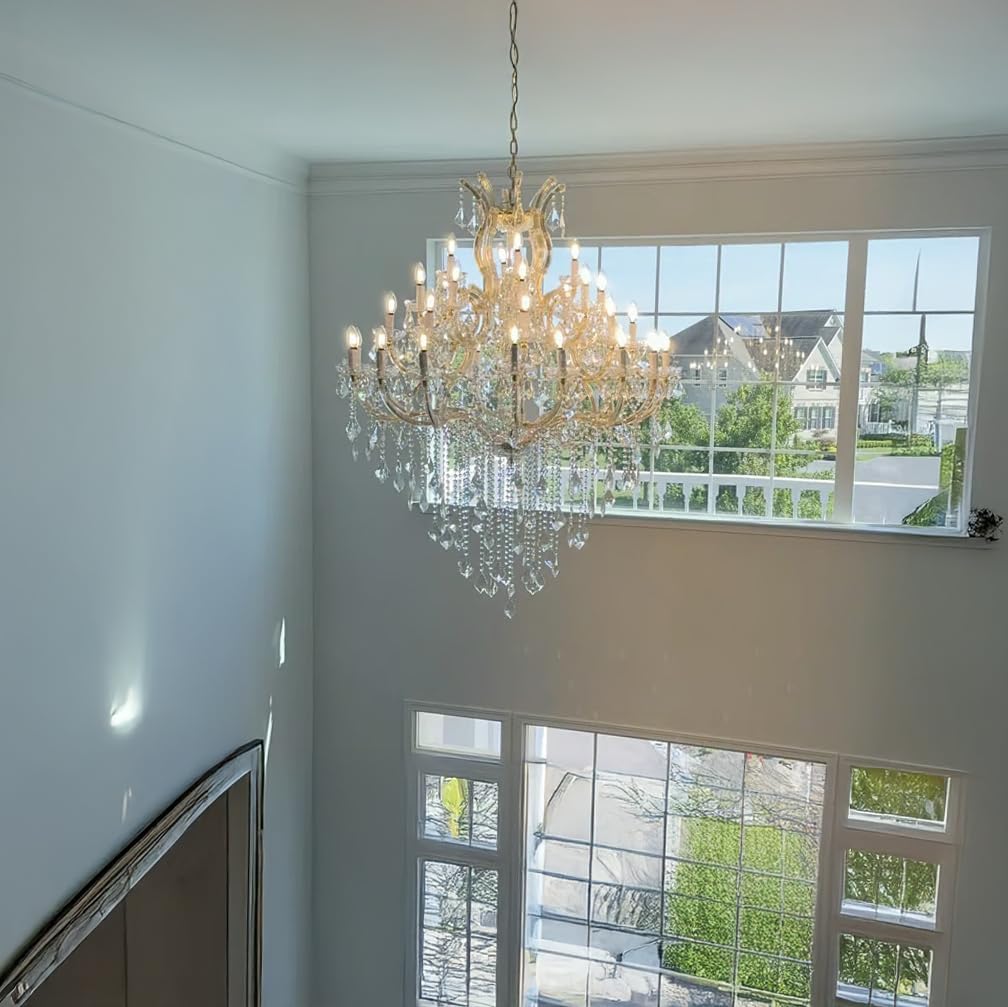 36-Light Large Gold Modern Crystal Chandelier, 4-Layer Luxury Ceiling Light Fixture for Hotel, Lobby, Foyer & Staircase