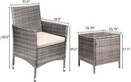 3-Piece Patio Porch Furniture Set, PE Rattan Wicker Chairs with Table, Outdoor Garden Conversation Set (Light Grey)
