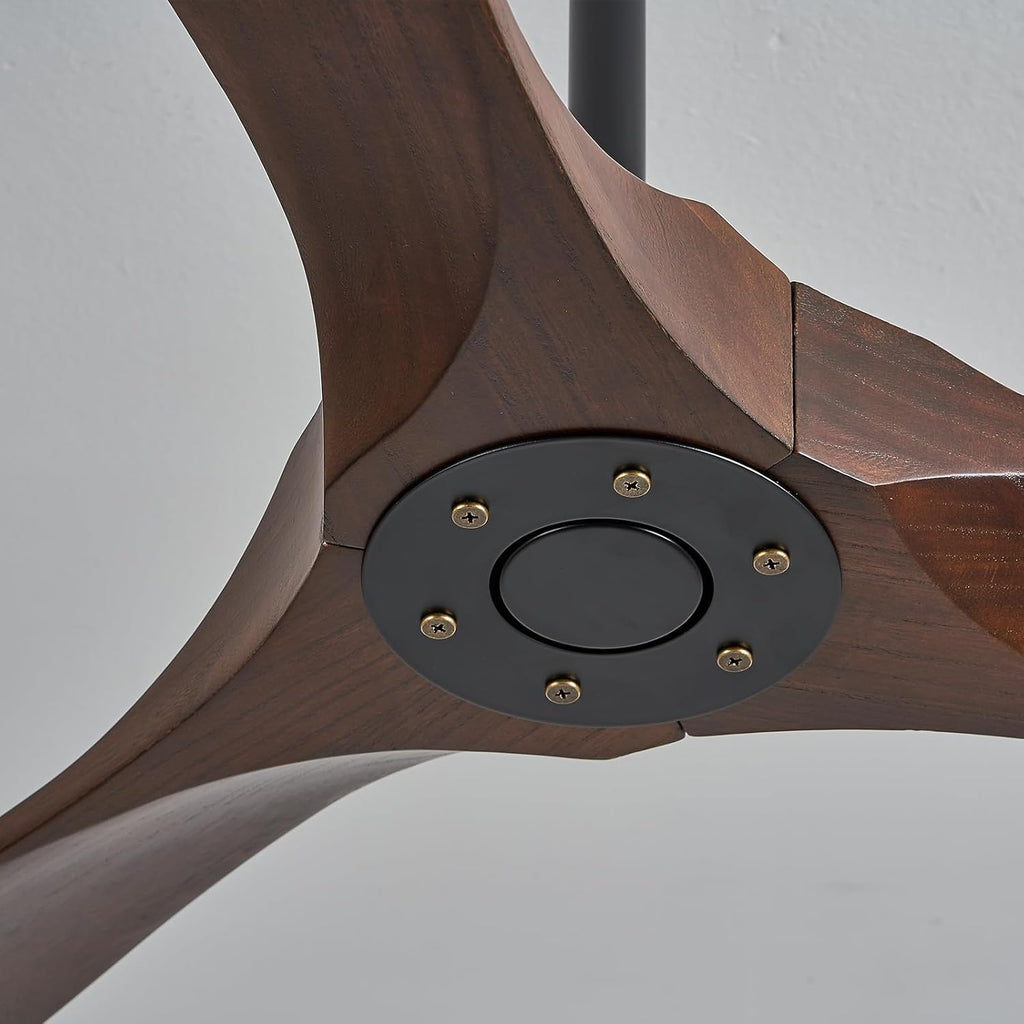 60" Walnut Ceiling Fan No Light, Indoor/Outdoor High CFM Wooden Propeller Fan