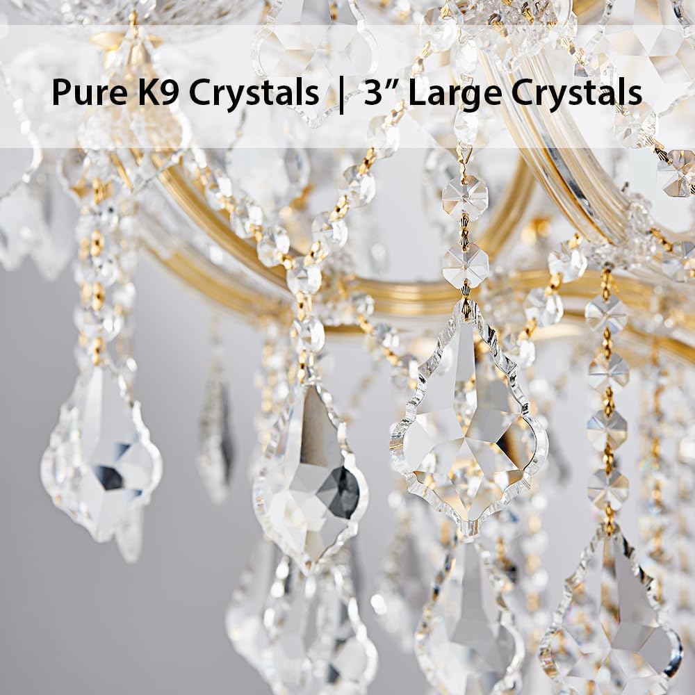 24-Light Large Gold Modern Crystal Chandelier, 3-Layer Luxury Ceiling Light Fixture for Lobby, Foyer, Staircase & Entrance Hall