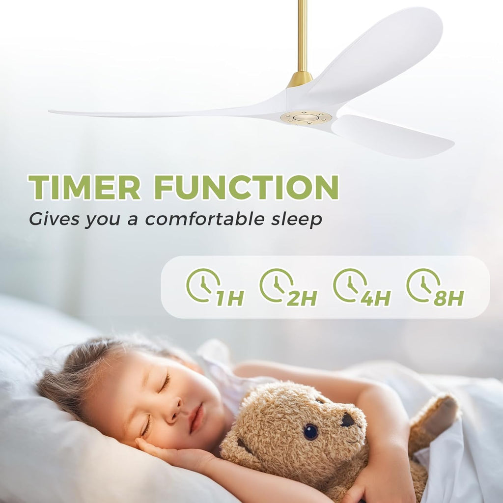 60″ White Smart Ceiling Fan Without Light - Modern Design, Quiet Reversible DC Motor, Remote-Controlled for Indoor & Outdoor Use