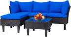 5-Piece Patio Sectional Furniture Set, Outdoor Wicker Rattan Sofa with Blue Cushions & Coffee Table for Backyard, Poolside, Porch & Garden