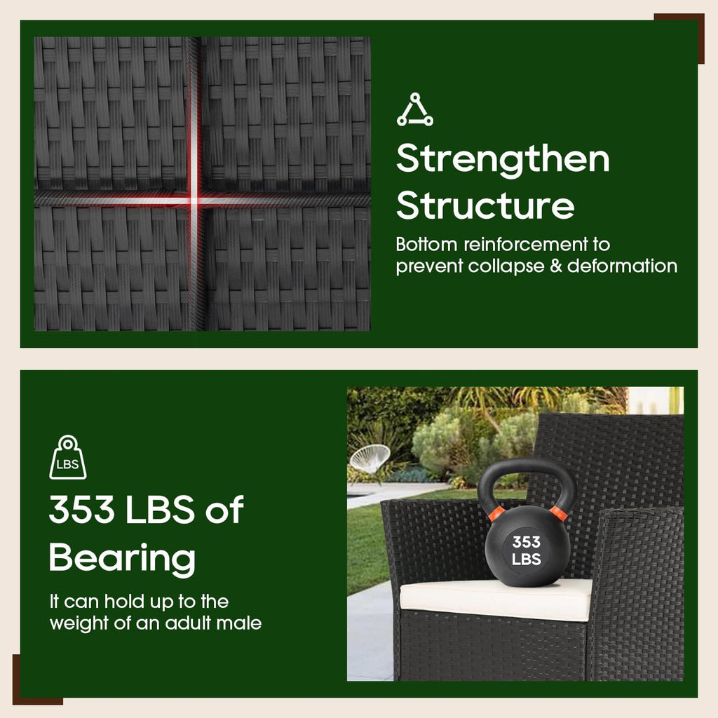 4-Piece Outdoor Patio Furniture Set, Black PE Rattan Wicker Chairs with Loveseat & Coffee Table – Weather-Resistant Conversation Seating for Porch, Garden & Lawn