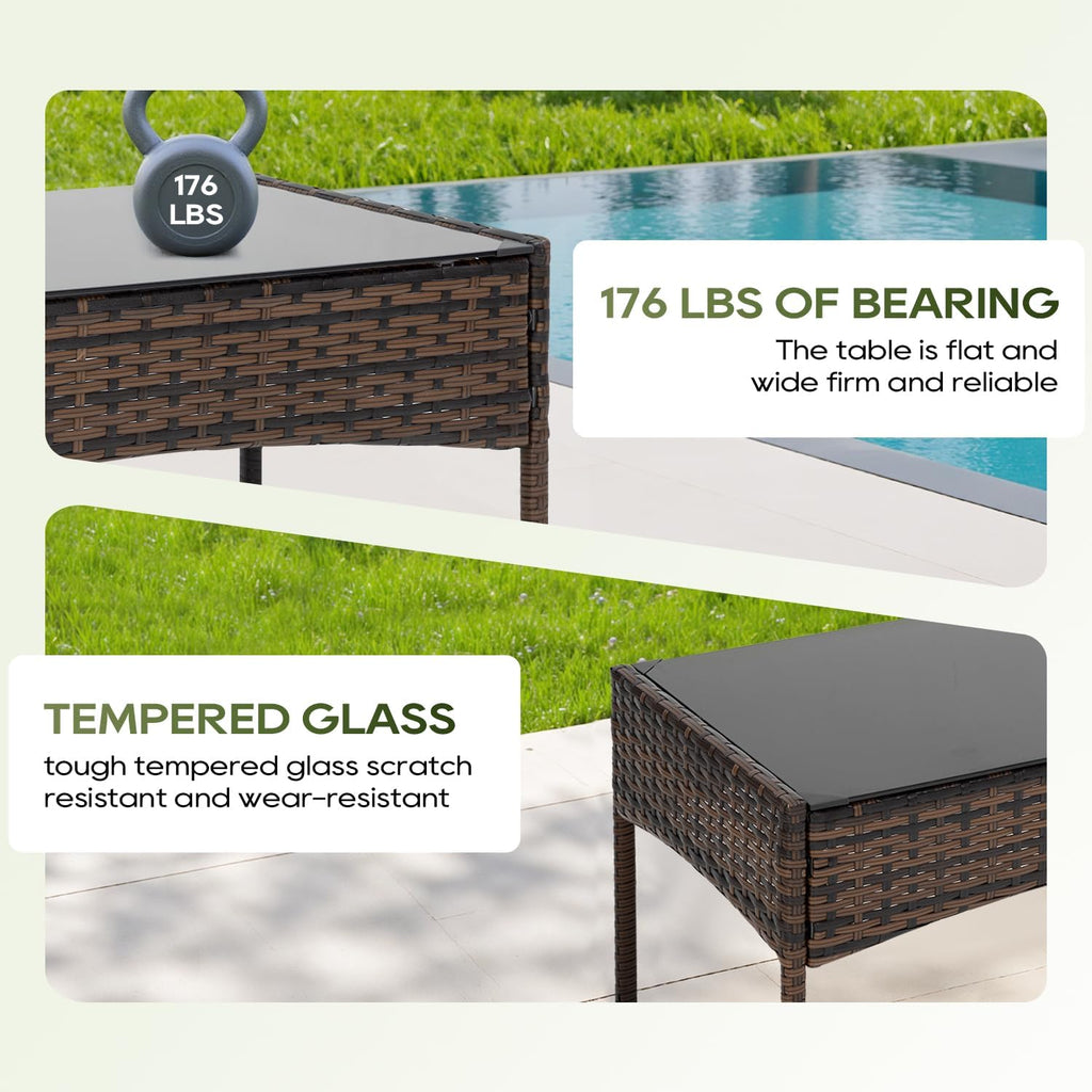 4-Piece Outdoor Patio Furniture Set, Brown PE Rattan Wicker Chairs with Loveseat & Coffee Table – Weather-Resistant Conversation Seating for Porch, Garden & Lawn