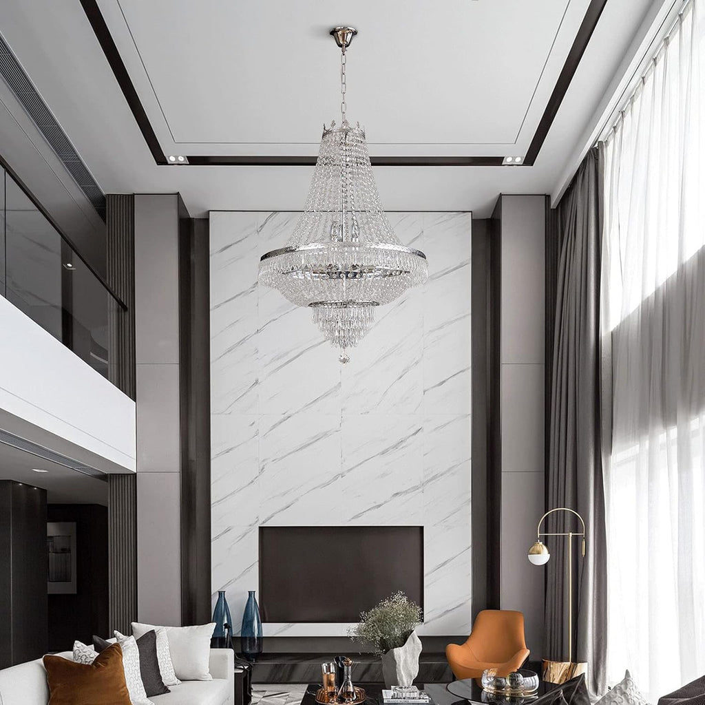 9-Light French Empire Crystal Chandelier, Silver Ceiling Lighting Fixture for Living Room, Dining Room, Foyer & Entryway