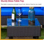 5-Piece Patio Sectional Furniture Set, Outdoor Wicker Rattan Sofa with Blue Cushions & Coffee Table for Backyard, Poolside, Porch & Garden