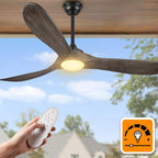 52″ Farmhouse Rustic Outdoor Ceiling Fan with Lights - Dimmable Solid Wood, Remote-Controlled, 3-Blade Propeller Design for Patio, Indoor Bedroom - Deep Brown