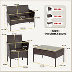 4-Piece Outdoor Patio Furniture Set, Red PE Rattan Wicker Chairs with Loveseat & Coffee Table – Weather-Resistant Conversation Seating for Porch, Garden & Lawn