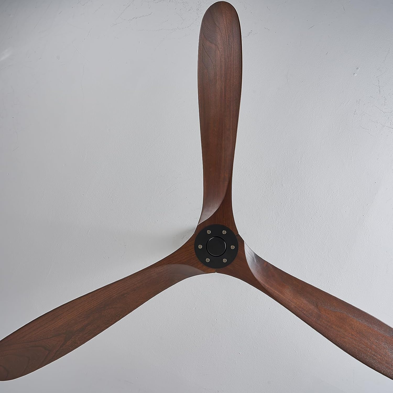 60" Walnut Ceiling Fan No Light, Indoor/Outdoor High CFM Wooden Propeller Fan