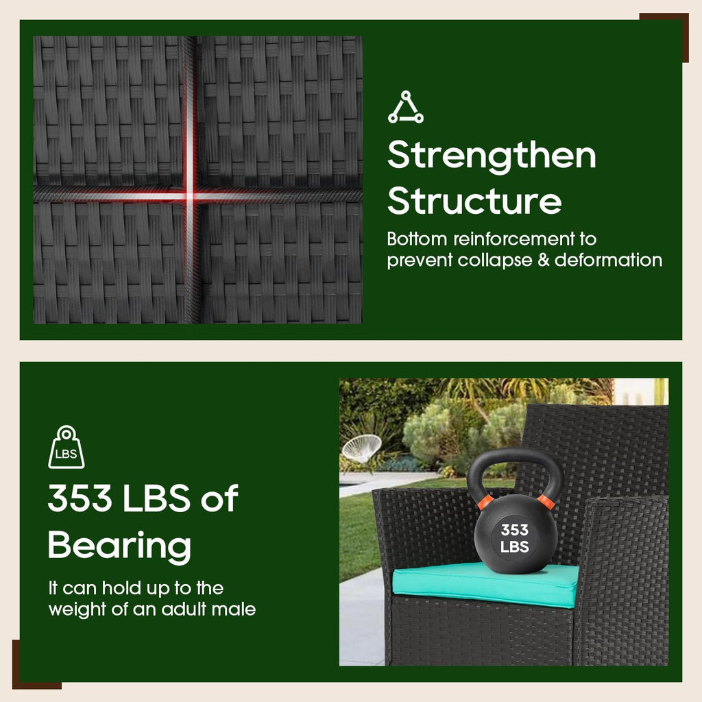 4-Piece Outdoor Patio Furniture Set, Blue PE Rattan Wicker Chairs with Loveseat & Coffee Table – Weather-Resistant Conversation Seating for Porch, Garden & Lawn