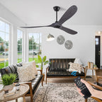 60" Ceiling Fan No Light, Mid-Century Modern 3-Blade Wooden Fan with Downrod (Grey)
