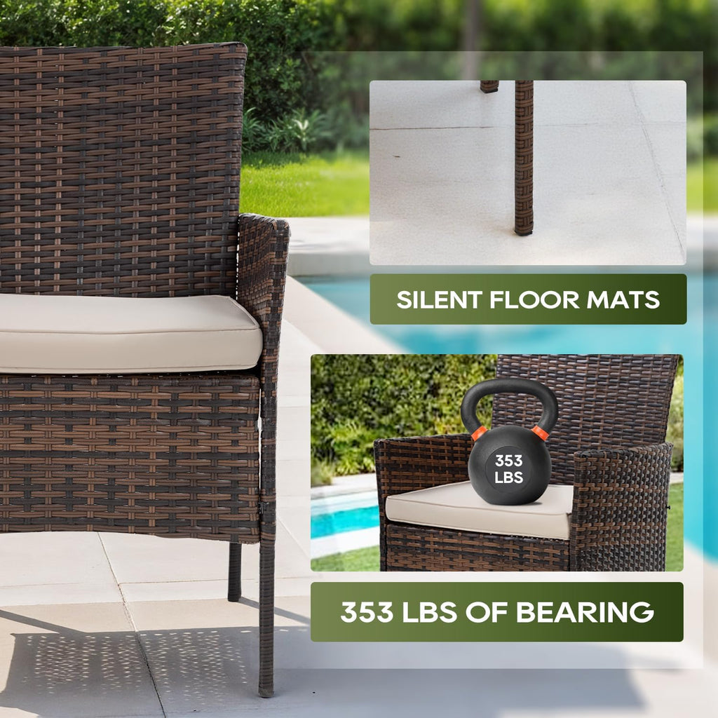 4-Piece Outdoor Patio Furniture Set, Brown PE Rattan Wicker Chairs with Loveseat & Coffee Table – Weather-Resistant Conversation Seating for Porch, Garden & Lawn