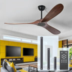 60" Walnut Ceiling Fan No Light, Indoor/Outdoor High CFM Wooden Propeller Fan