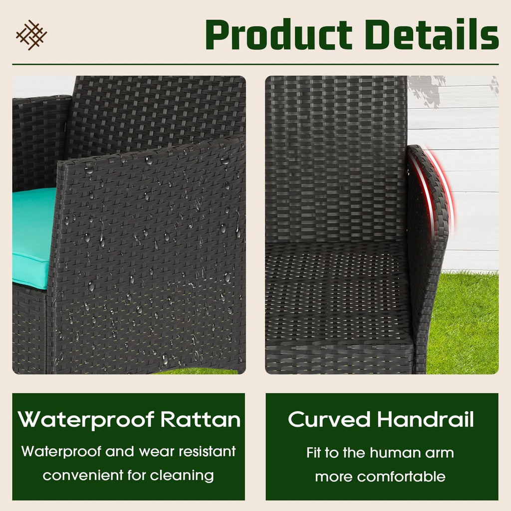 4-Piece Outdoor Patio Furniture Set, Blue PE Rattan Wicker Chairs with Loveseat & Coffee Table – Weather-Resistant Conversation Seating for Porch, Garden & Lawn