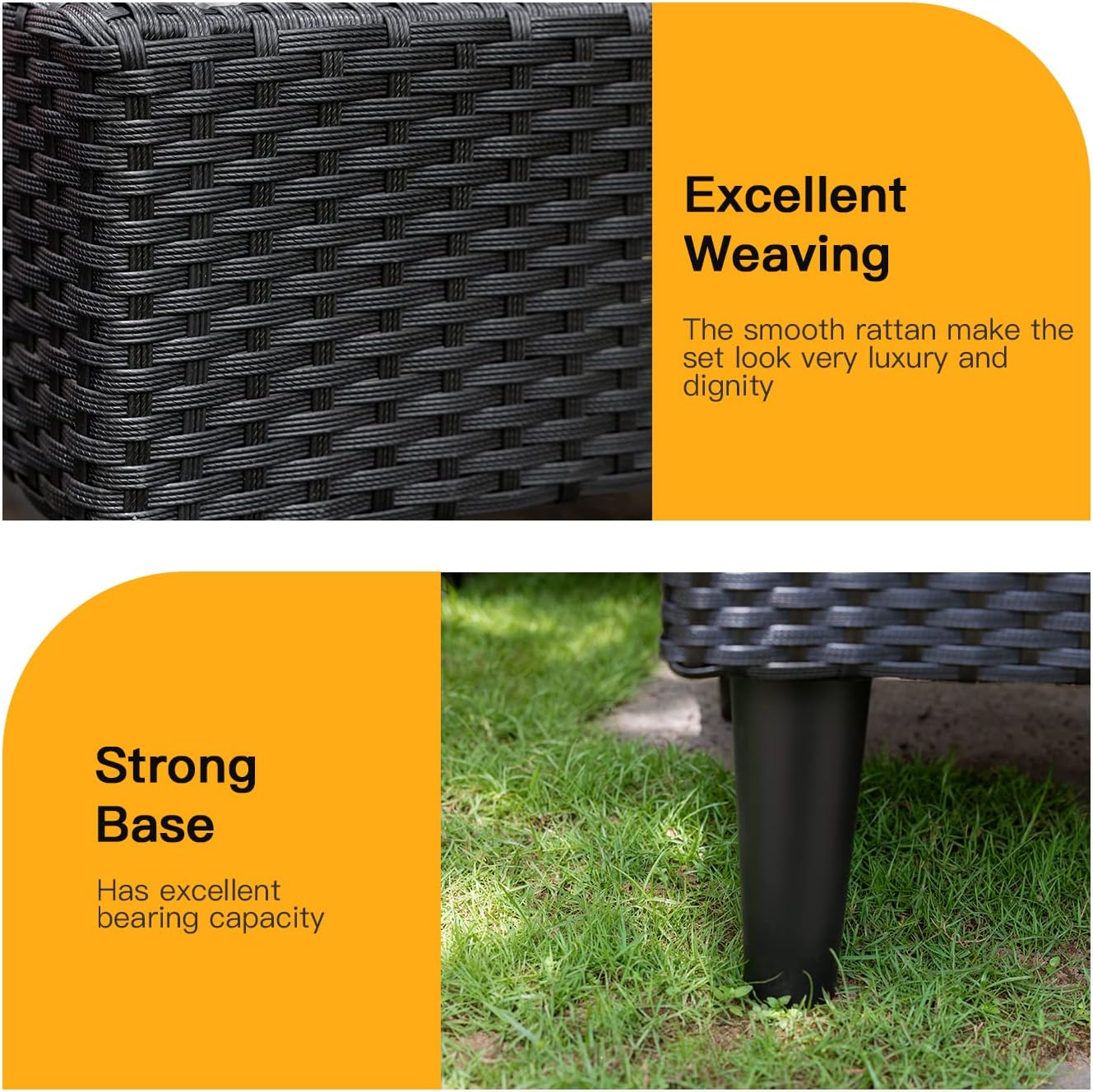 5-Piece Patio Sectional Furniture Set, Outdoor Wicker Rattan Sofa with Red Cushions & Coffee Table for Backyard, Poolside, Porch & Garden