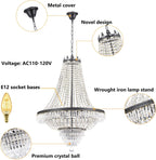 9-Light French Empire Crystal Chandelier, Black Ceiling Lighting Fixture for Living Room, Dining Room, Foyer & Entryway