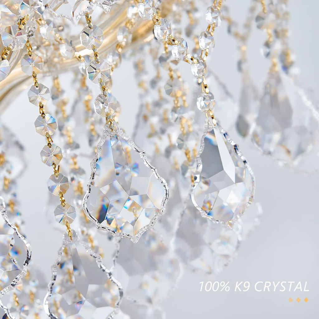 24-Light Gold Large Crystal Chandelier, Modern Maria Theresa Chandelier Lighting for Foyer, Entryway, Staircase & Dining Room