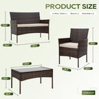 4-Piece Outdoor Patio Furniture Set, Brown PE Rattan Wicker Chairs with Loveseat & Coffee Table – Weather-Resistant Conversation Seating for Porch, Garden & Lawn