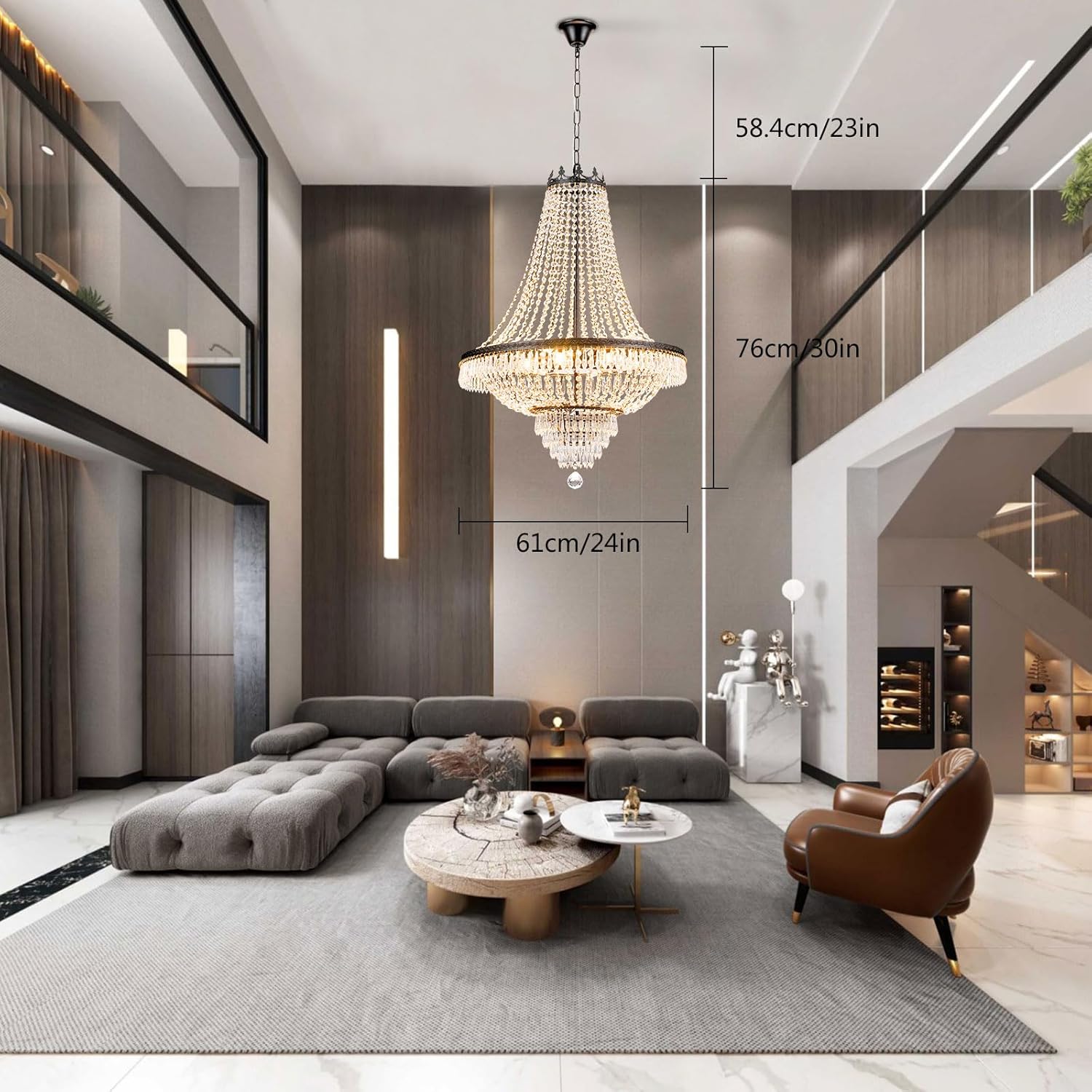 9-Light French Empire Crystal Chandelier, Black Ceiling Lighting Fixture for Living Room, Dining Room, Foyer & Entryway