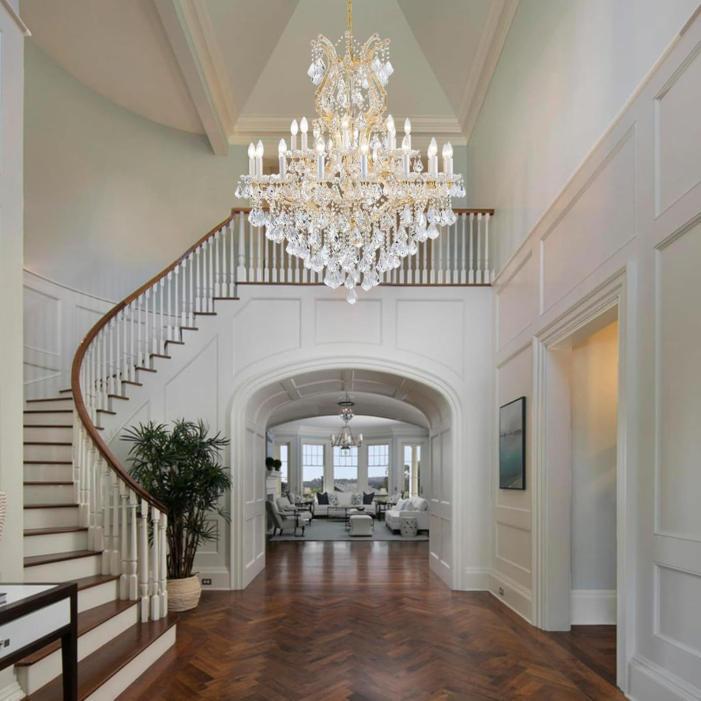 24-Light Gold Large Crystal Chandelier, Modern Maria Theresa Chandelier Lighting for Foyer, Entryway, Staircase & Dining Room