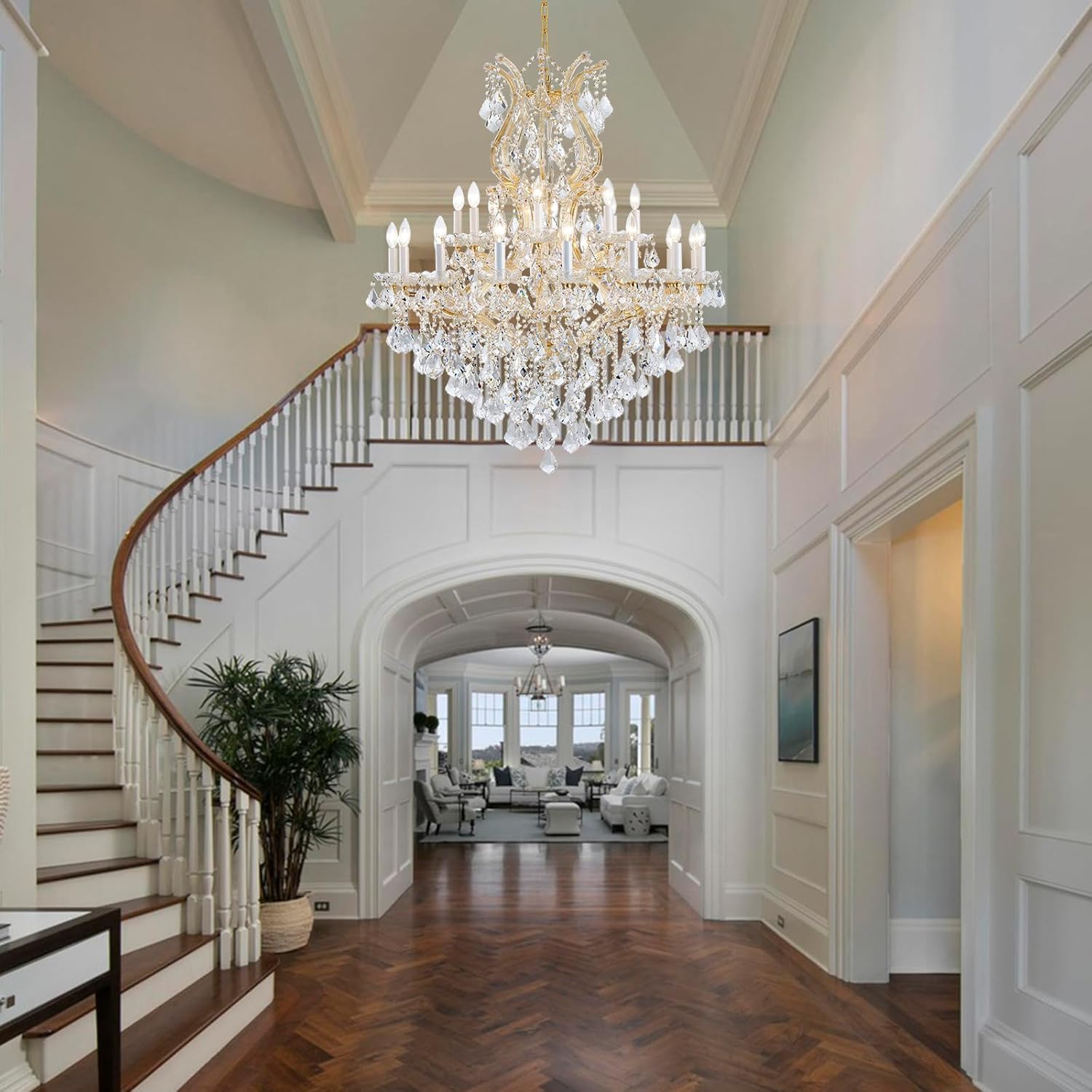 24-Light Gold Large Crystal Chandelier, Modern Maria Theresa Chandelier Lighting for Foyer, Entryway, Staircase & Dining Room