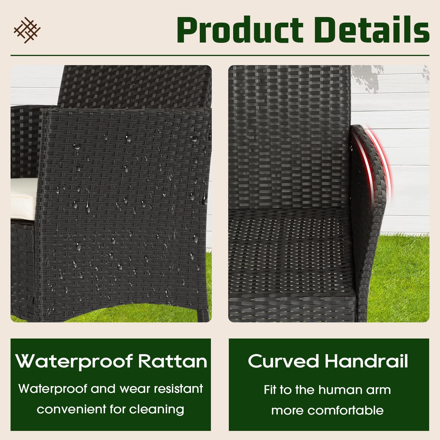 4-Piece Outdoor Patio Furniture Set, Black PE Rattan Wicker Chairs with Loveseat & Coffee Table – Weather-Resistant Conversation Seating for Porch, Garden & Lawn