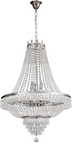 9-Light French Empire Crystal Chandelier, Silver Ceiling Lighting Fixture for Living Room, Dining Room, Foyer & Entryway