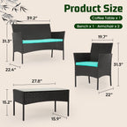 4-Piece Outdoor Patio Furniture Set, Blue PE Rattan Wicker Chairs with Loveseat & Coffee Table – Weather-Resistant Conversation Seating for Porch, Garden & Lawn