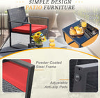 3-Piece Outdoor Patio Wicker Furniture Set, Modern Rattan Conversation Chairs with Coffee Table for Yard, Porch, Balcony & Bistro (Red)