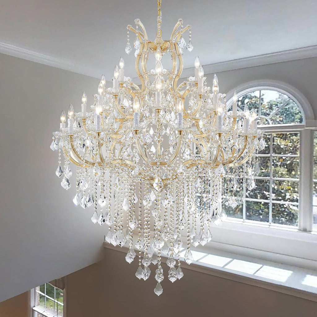 36-Light Large Gold Modern Crystal Chandelier, 4-Layer Luxury Ceiling Light Fixture for Hotel, Lobby, Foyer & Staircase