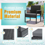 3-Piece Outdoor Patio Wicker Furniture Set, Modern Rattan Conversation Chairs with Coffee Table for Yard, Porch, Balcony & Bistro (Grey)