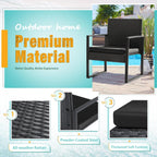 3-Piece Outdoor Patio Wicker Furniture Set, Modern Rattan Conversation Chairs with Coffee Table for Yard, Porch, Balcony & Bistro (Black)