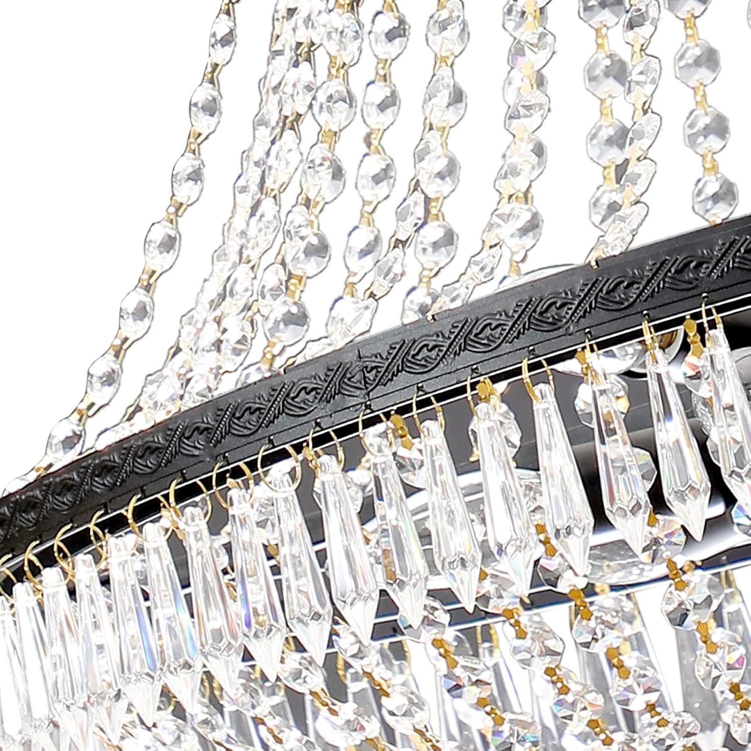 9-Light French Empire Crystal Chandelier, Black Ceiling Lighting Fixture for Living Room, Dining Room, Foyer & Entryway