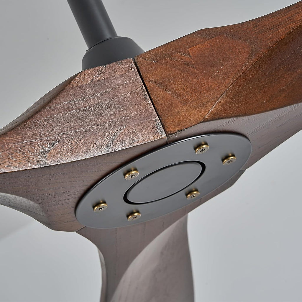 60" Walnut Ceiling Fan No Light, Indoor/Outdoor High CFM Wooden Propeller Fan
