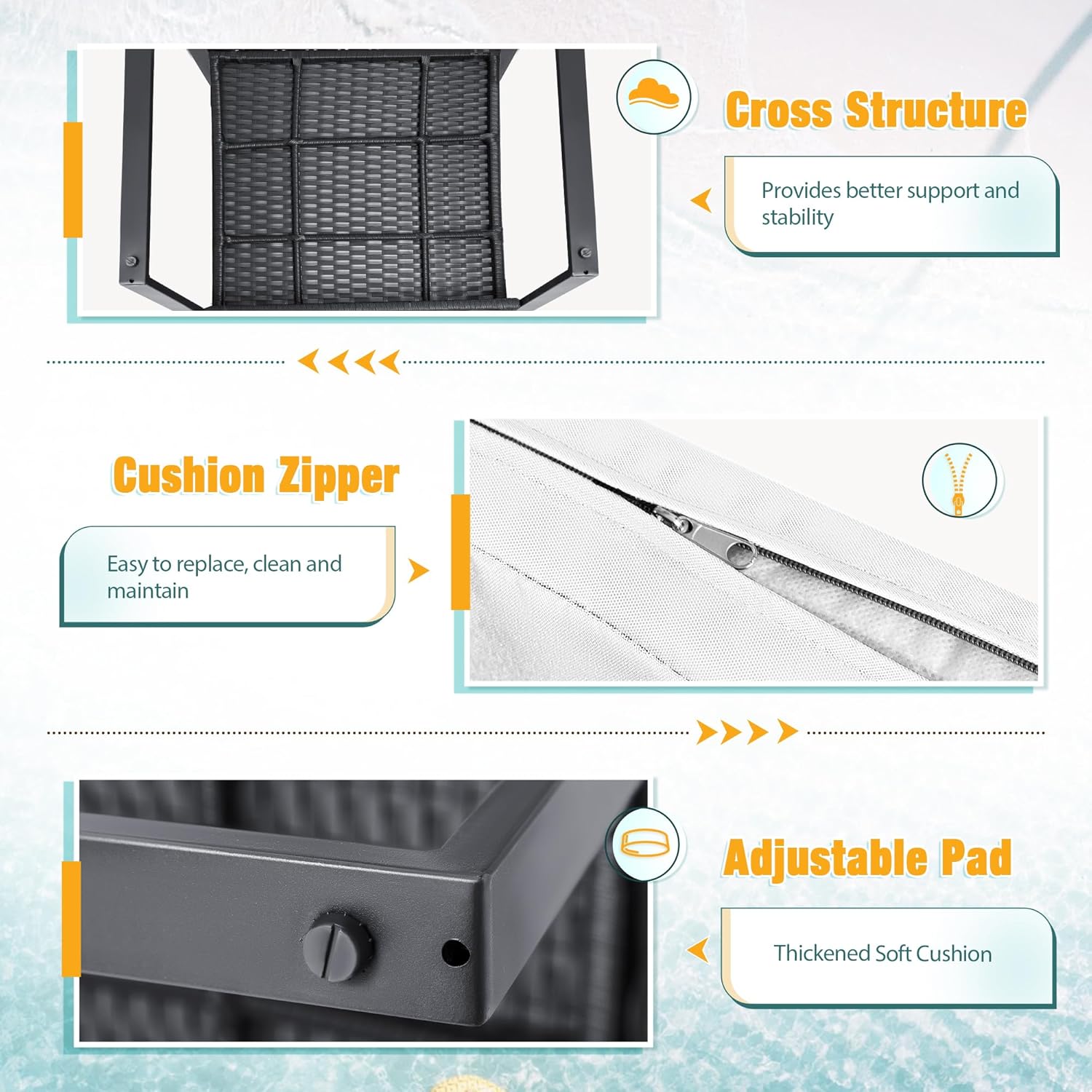 3-Piece Outdoor Patio Wicker Furniture Set, Modern Rattan Conversation Chairs with Coffee Table for Yard, Porch, Balcony & Bistro (White)